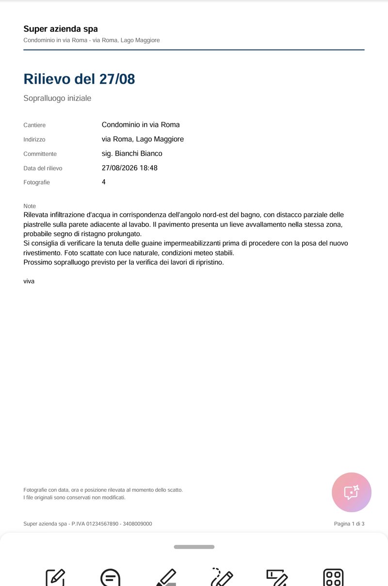 Copertina del report con l'aspetto di default dell'app